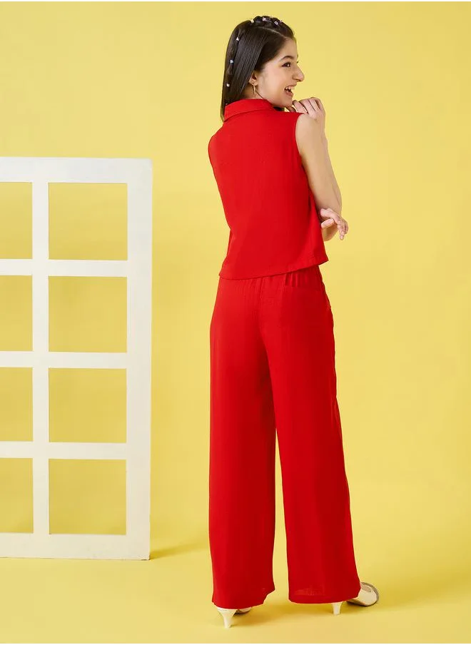 ستايلو بج Solid Pocket Detail Top & Straight Pants Set by Styli