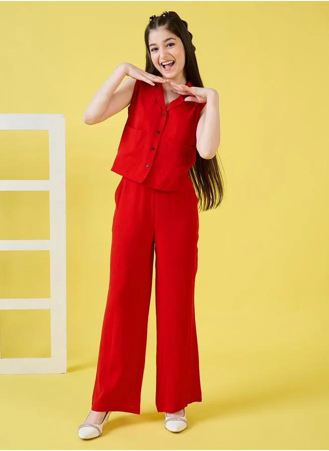 ستايلو بج Solid Pocket Detail Top & Straight Pants Set by Styli