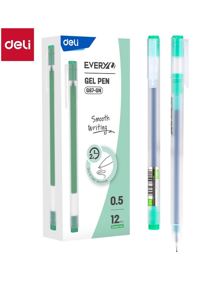 Deli قلم جيل دلي G67-GN – طرف رصاص 0.5 مم، حبر أخضر، جفاف سريع، طرف عالي الدقة، كتابة بألوان زاهية - Image 1