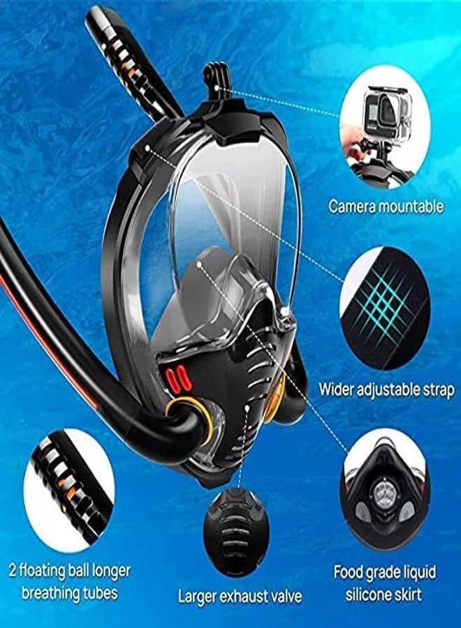 Olpad Full Face Snorkel Mask with Breathing Tubes|180 Degree Panoramic View Snorkeling Mask with Camera Mount|Anti-Leak Flog|Safe Breathing Snorkel Set [Black L/XL] - Image 4