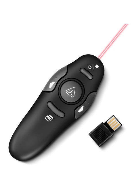 جهاز تحكم للعروض التقديمية لاسلكي 2.4GHz – صغير الحجم مع مؤشر ليزر أحمر – توصيل USB مباشر – أسود