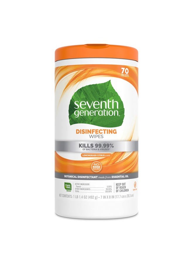 Seventh Generation Disinfecting Multi-Surface Wipes, Lemongrass Citrus Scent, 70 Wipes - Image 1
