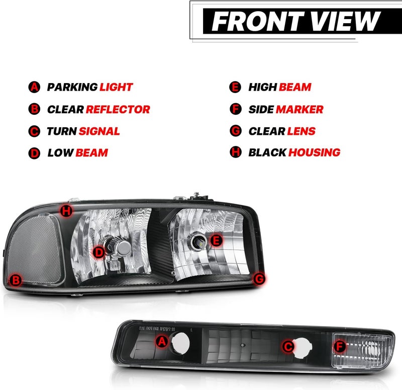 M-AUTO Black Headlights Assembly with LED Bulbs - Image 3