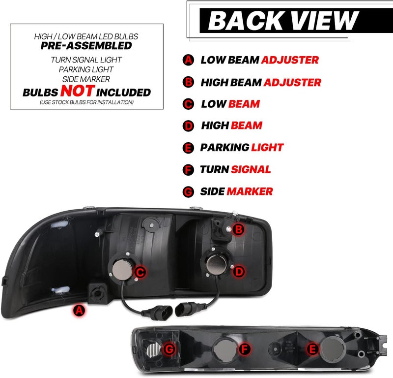 M-AUTO Black Headlights Assembly with LED Bulbs - Image 4