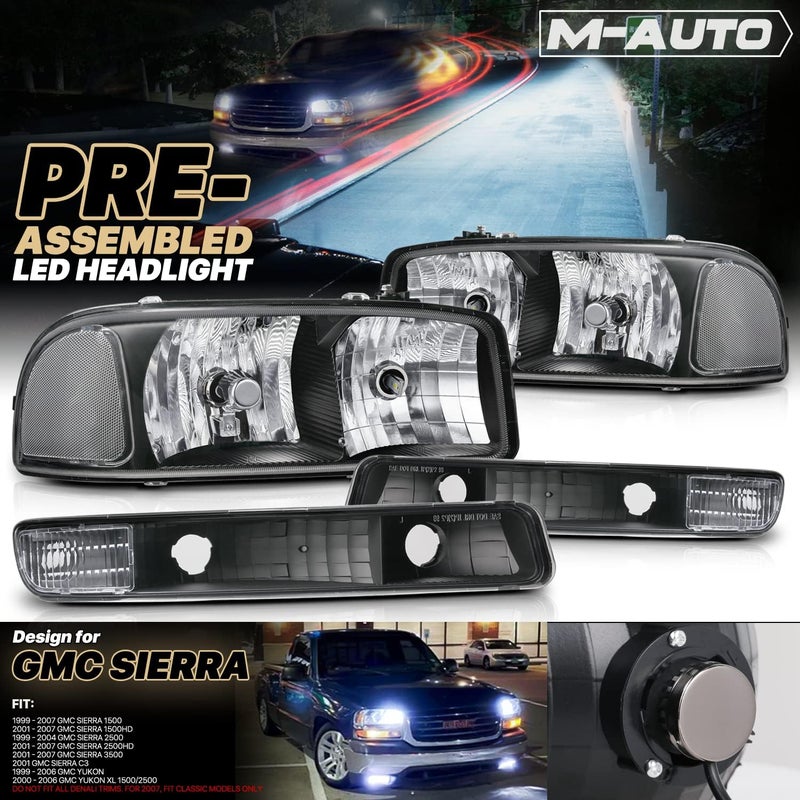 M-AUTO Black Headlights Assembly with LED Bulbs - Image 2