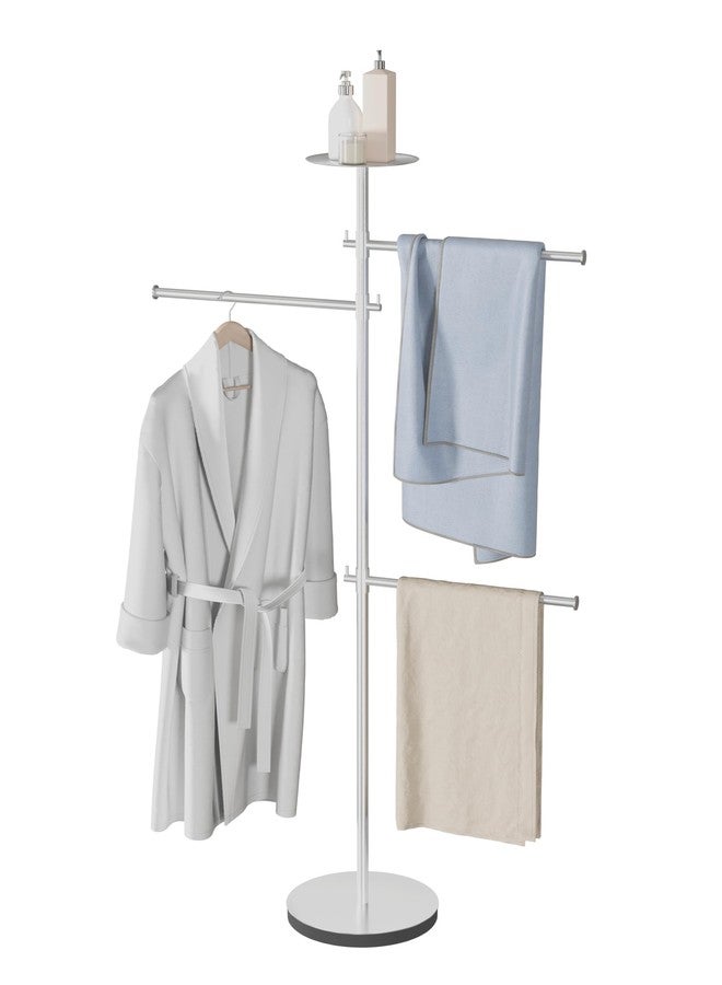 RFOUO Freestanding Towel Racks for Bathroom with Weighted Base, 42-Inch Floor Standing Towel Rack Stand,3 Adjustable Arms with Storage Tray,Stainless Steel Brushed Finish - Image 1