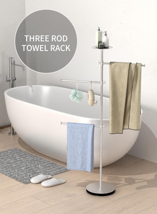 RFOUO Freestanding Towel Racks for Bathroom with Weighted Base, 42-Inch Floor Standing Towel Rack Stand,3 Adjustable Arms with Storage Tray,Stainless Steel Brushed Finish - Image 2