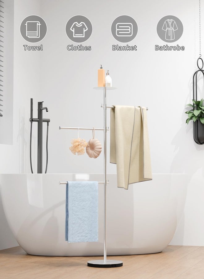 RFOUO Freestanding Towel Racks for Bathroom with Weighted Base, 42-Inch Floor Standing Towel Rack Stand,3 Adjustable Arms with Storage Tray,Stainless Steel Brushed Finish - Image 3