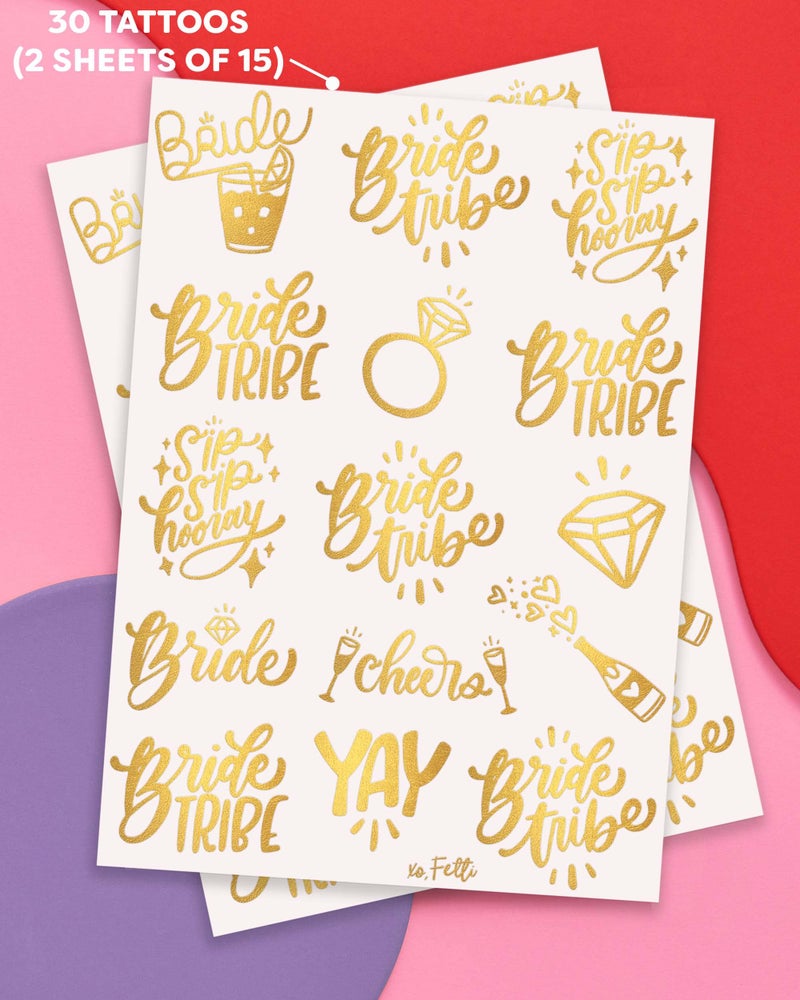 xo, Fetti 30 Bride Tribe Metallic Tattoos | Bachelorette Party Decorations, Bridesmaid Favor + Bride To Be gold - Image 5