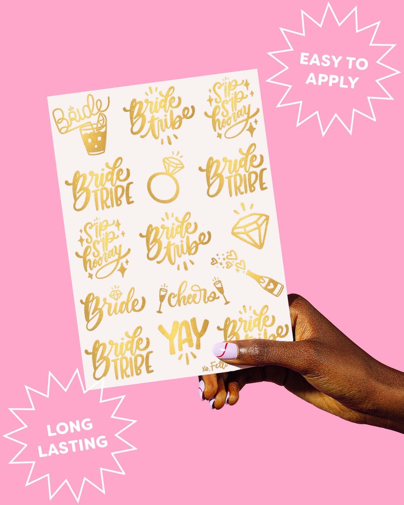 xo, Fetti 30 Bride Tribe Metallic Tattoos | Bachelorette Party Decorations, Bridesmaid Favor + Bride To Be gold - Image 4