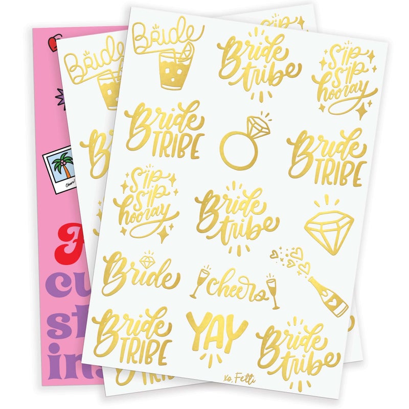 xo, Fetti 30 Bride Tribe Metallic Tattoos | Bachelorette Party Decorations, Bridesmaid Favor + Bride To Be gold - Image 2