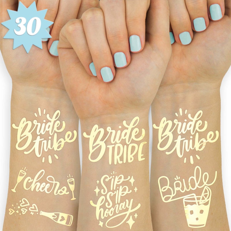 xo, Fetti 30 Bride Tribe Metallic Tattoos | Bachelorette Party Decorations, Bridesmaid Favor + Bride To Be gold - Image 1