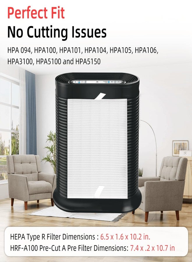 APPLIANCEMATES فلاتر بديلة من APPLIANCEMATES HPA100 لأجهزة تنقية الهواء من سلسلة Honeywell HRF-ARVP100، تشمل: HPA094، HPA101، HPA104، HPA105، HPA106، HPA3100، HPA5100، وHPA5150، بالإضافة إلى 4 فلاتر HEPA R و8 فلاتر كربون مقطوعة مسبقًا. - Image 3