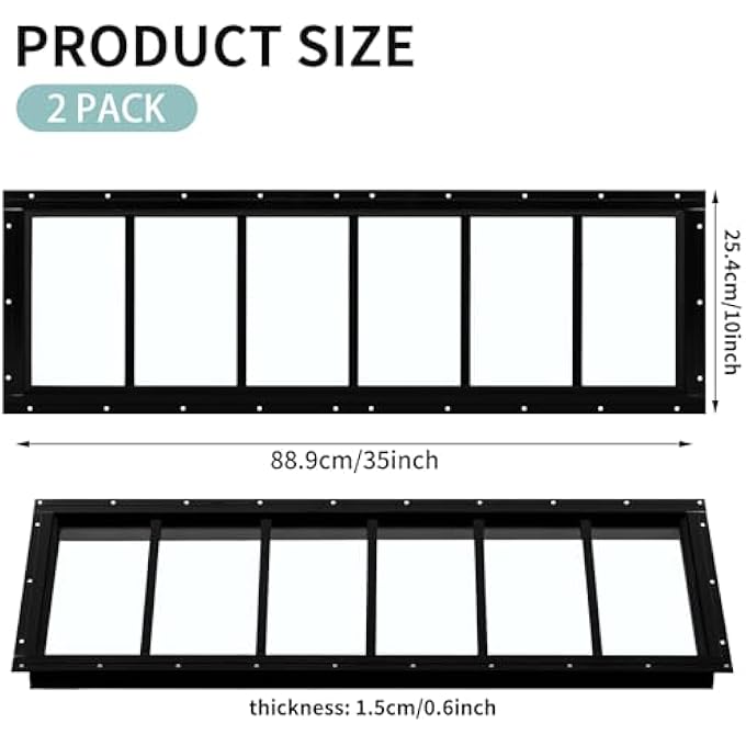 2 Pack 10'' X 35'' Black Basement Garage Door Flush Mount Shed Window With Tempered Glass Household Windows With Screws For Chicken Coop Sheds Barns Playhouse - Image 2