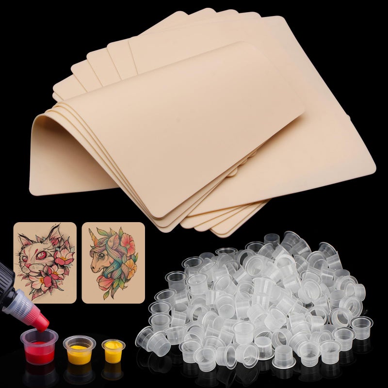 Autdor 310Pcs Tattoo Practice Skins and Ink Caps Kit - Mixed 300Pcs Pigment Ink Cups #9 Small, #13 Medium, #16 Large and 10Pcs Tattoo Skin - Image 1