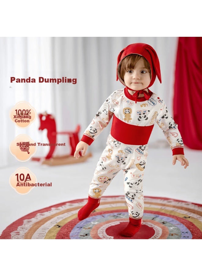 Ouyun Children's Pajamas Autumn Winter Boys Girls High Waist Belly Protection New Year Red Warm Clothing Set Panda Tuanzi 80 - Image 1