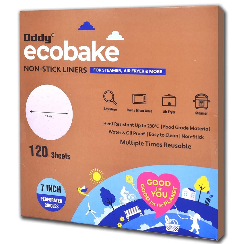 Oddy Uniwraps Ecobake NonStick Baking Paper for SteamerAirfryerMorePerforated7 Inch Circle120 PcsWhite190 mm