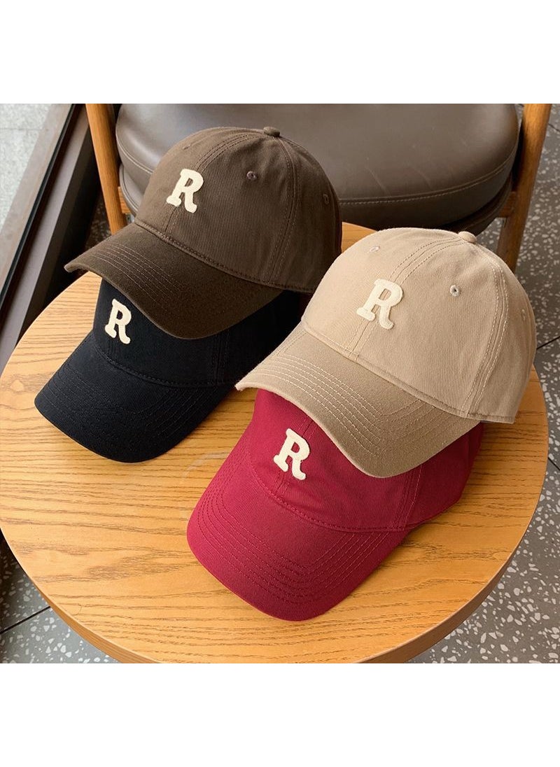 Generic 2022 new letter R standard brown baseball cap Womens Big head circumference slimming face small all-match Sports peaked cap Wine Red  - Image 2