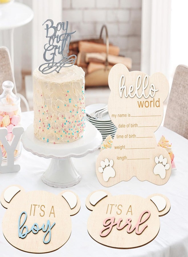 FYSUIMU 3Pcs Baby Announcement Sign Wooden Gender Reveal Signs for Baby Birth It' s a Boy Girl Bear Shaped Announcement Signs Hello World Newborn Welcome Sign for Hospital Shower Photo Prop Keepsake - Image 5