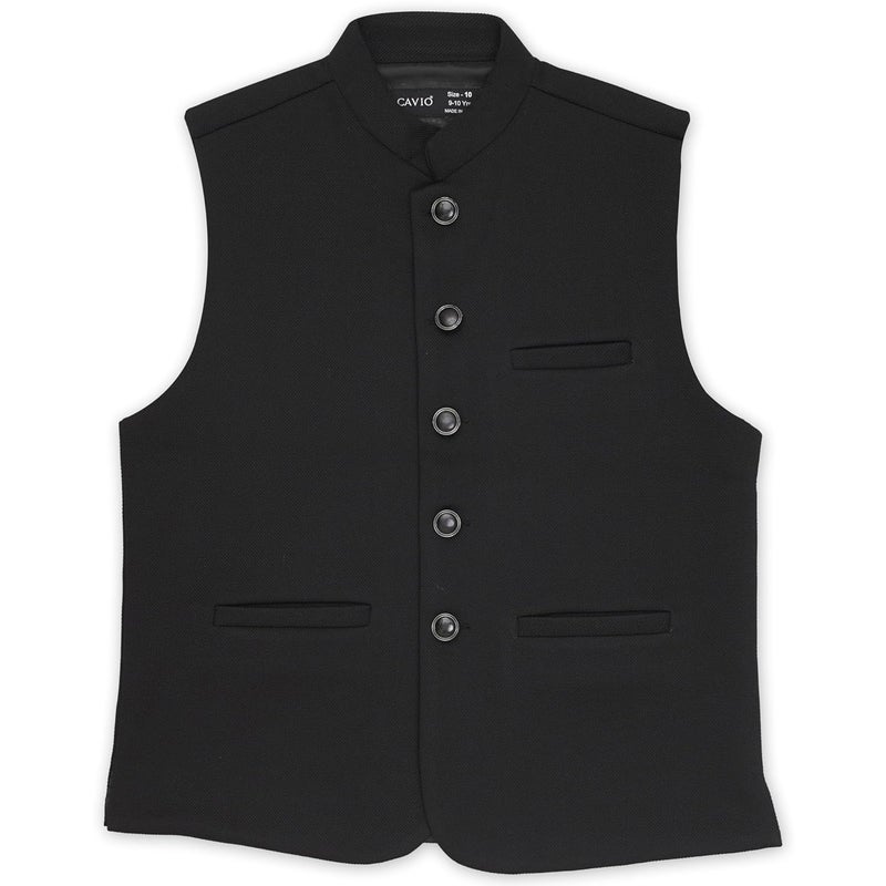 CAVIO Boys Sleeveless Textured Solid Nehru Jacket - Image 1