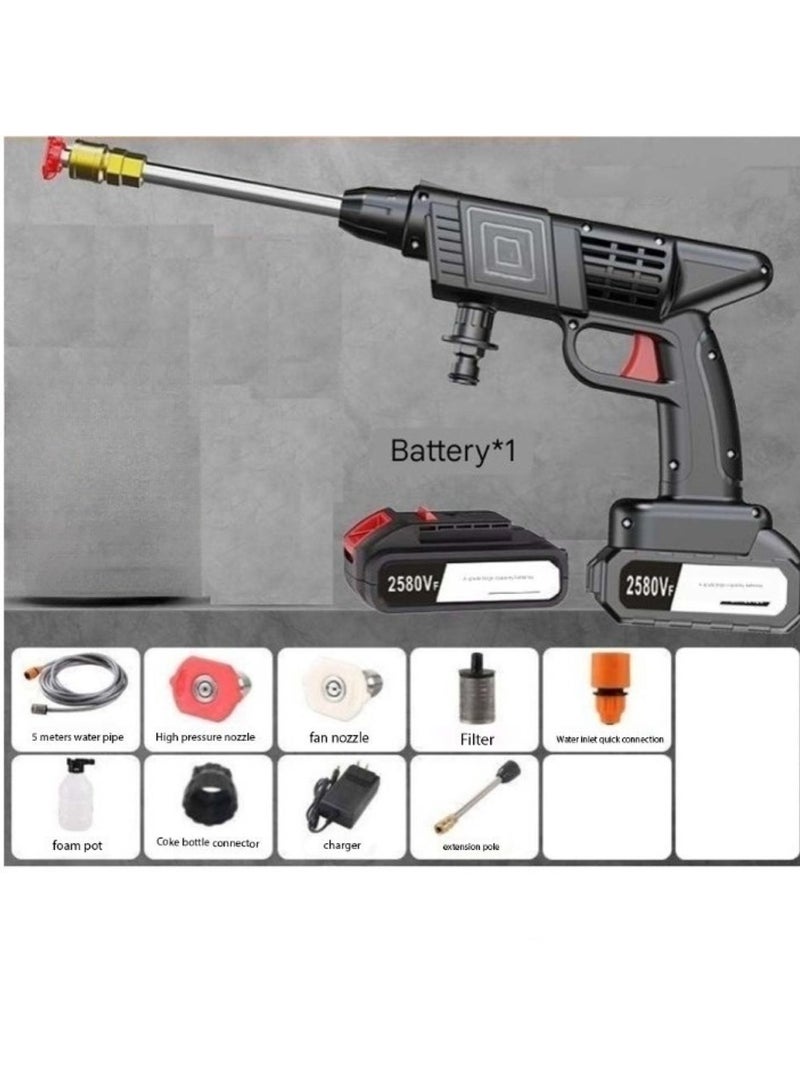 Huitich 12V High-Pressure Car Washing Water Gun Black Includes 1 Battery, 3-Section 5m Tube - Image 2