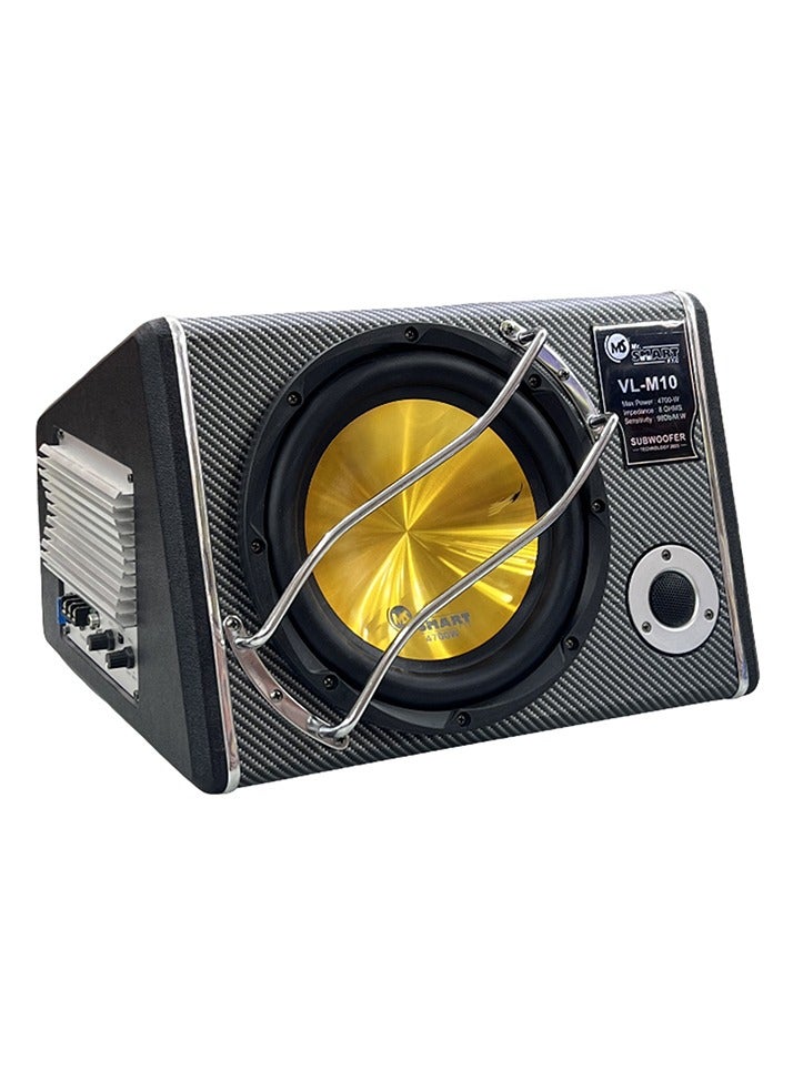 Mr.Smart VL-M10 Car Subwoofer, 4700W Max Power, 10-inch, Carbon Fibre Design, Gold Cone, Black, Built-in Amplifier