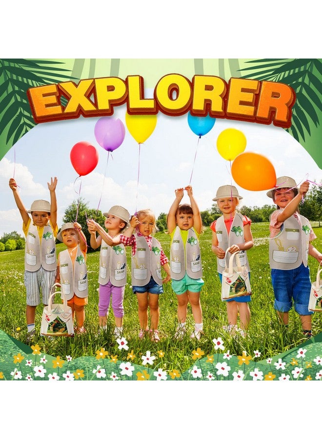 Newcotte Newcotte 72 Pcs Kids Explorer Costume Toy Include 24 Kids Safari Vest 24 Kids Party Plastic Safari Hats 24 Tote Bag for Kids Explorer Jungle Party Outdoor - Image 2