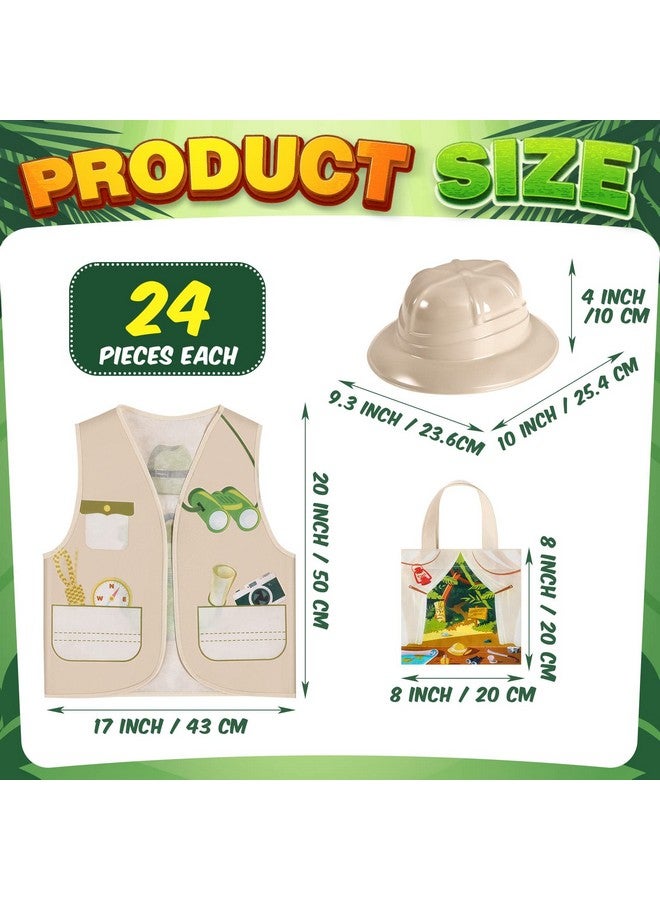 Newcotte Newcotte 72 Pcs Kids Explorer Costume Toy Include 24 Kids Safari Vest 24 Kids Party Plastic Safari Hats 24 Tote Bag for Kids Explorer Jungle Party Outdoor - Image 3