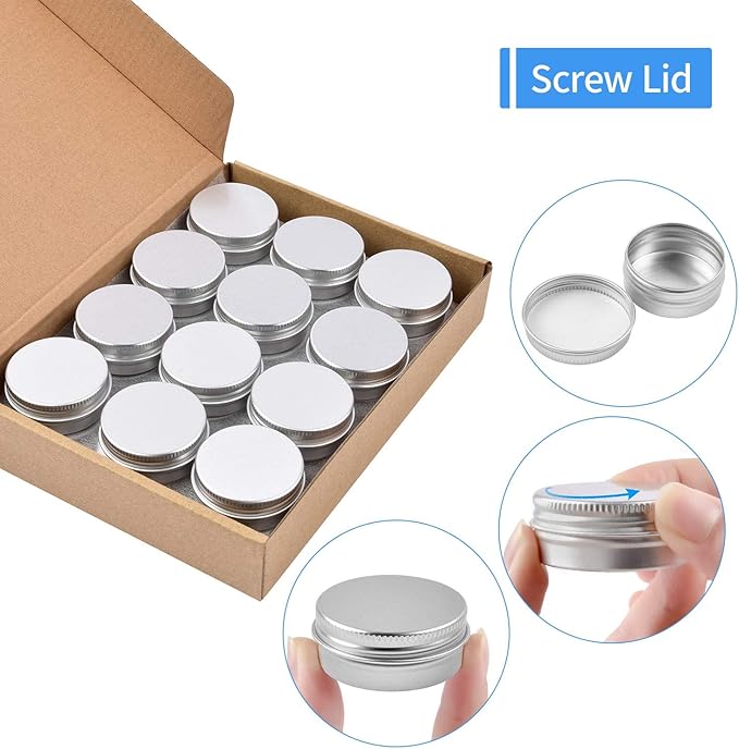 Aluminum Tin Cans 24pcs 60ml2oz Metal Round Tins Small Tin Screw Lid Containers Empty Travel Jars for Candles Salve Cosmetics