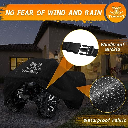 Tokept ATV Cover, Heavy Duty Black Waterproof Oxford Fabric Protective 4 Wheeler Quad Cover for 82" Kawasaki Honda Polaris Yamaha (82''L x 47''W x 45''H) - Image 4