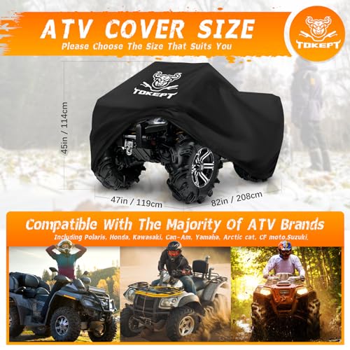 Tokept ATV Cover, Heavy Duty Black Waterproof Oxford Fabric Protective 4 Wheeler Quad Cover for 82" Kawasaki Honda Polaris Yamaha (82''L x 47''W x 45''H) - Image 2