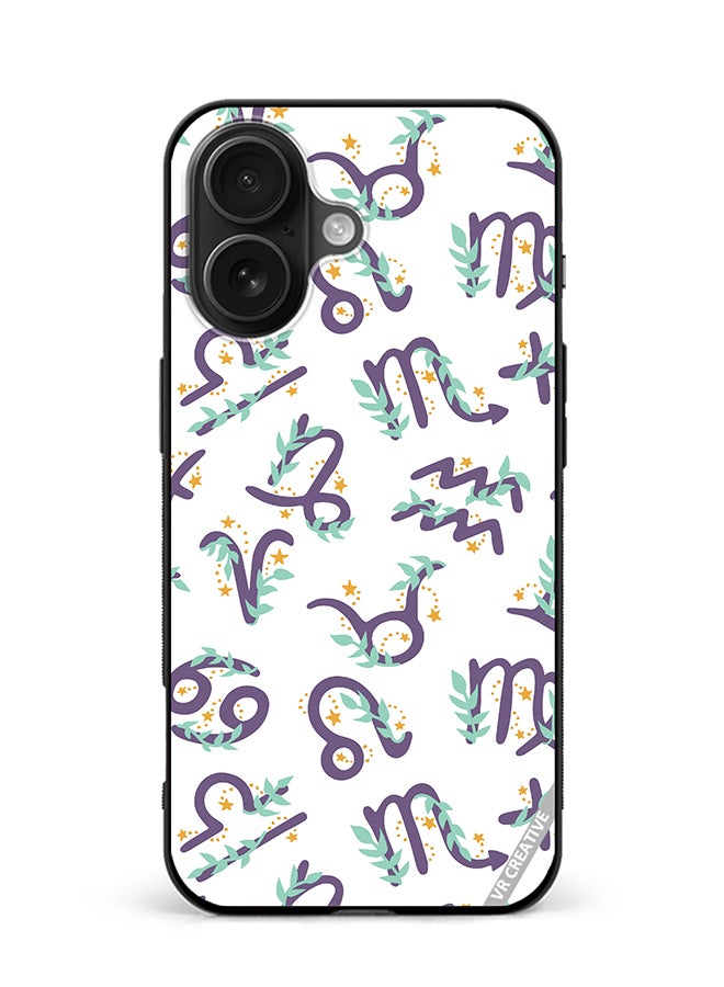 VR CREATIVE Protective Case Cover For Apple iPhone 16 Cute Vector Pattern With Zodiac Sign Design Multicolour