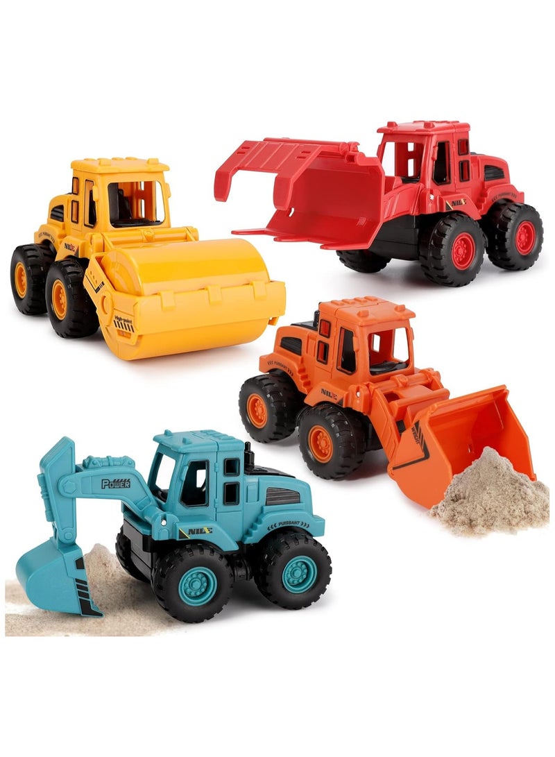 سوفام ألعاب البناء، ألعاب البناء بالطاقة الاحتكاك المركبات، ألعاب الدفع والحركة البناء شاحنات الرمل، الألعاب الخارجية مع هدية شاحنة الحفار الجرافة للـ 3-8 سنوات من العمر (4Pcs) - Image 1