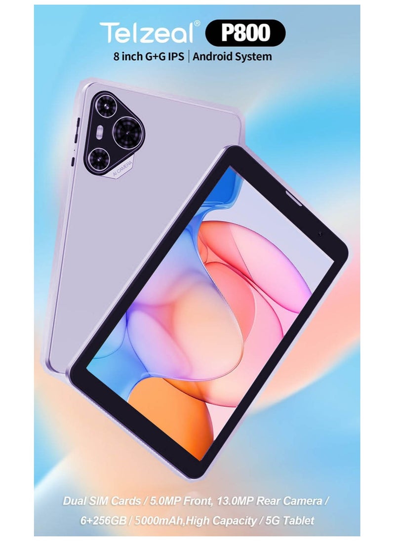 تابلت Telzeal P800 بشاشة 8 بوصات يعمل بنظام Android 12 مع شريحة اتصال مزدوجة وذاكرة وصول عشوائي 6 جيجابايت وذاكرة قراءة فقط 256 جيجابايت وبطارية 5000 مللي أمبير وبطارية 5000 مللي أمبير في الساعة ولوحة مفاتيح لاسلكية باللون الرمادي من Telzeal