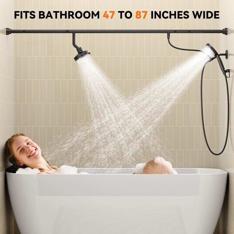 NTPN Dual Shower Head with Handheld for Couples, High Pressure Double Shower Heads for Two People Rod, Two Showerhead System Fit 2 Person, Gifts for Women Men, SPA-Like (Black, Segmented Design) - Image 2