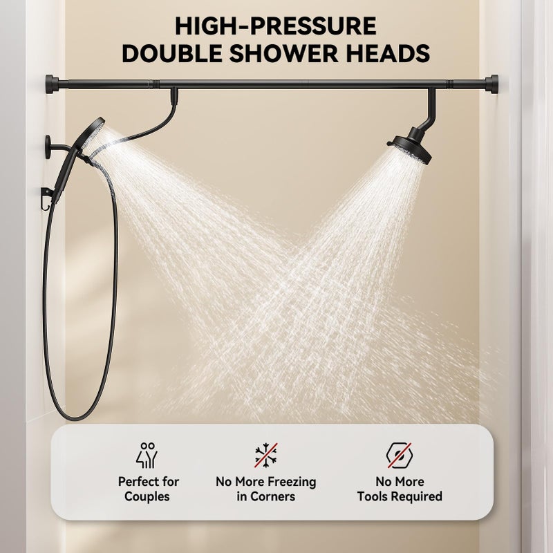 NTPN Dual Shower Head with Handheld for Couples, High Pressure Double Shower Heads for Two People Rod, Two Showerhead System Fit 2 Person, Gifts for Women Men, SPA-Like (Black, Segmented Design) - Image 4