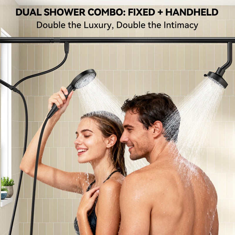NTPN Dual Shower Head with Handheld for Couples, High Pressure Double Shower Heads for Two People Rod, Two Showerhead System Fit 2 Person, Gifts for Women Men, SPA-Like (Black, Segmented Design) - Image 3
