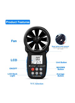 HoldPeak HOLDPEAK HP-866B-APP Digital Anemometer Handheld Vane Wind Speed Meter, APP Connect for Measuring Wind Speed, Temperature, Wind Chill with Backlight  - Image 3