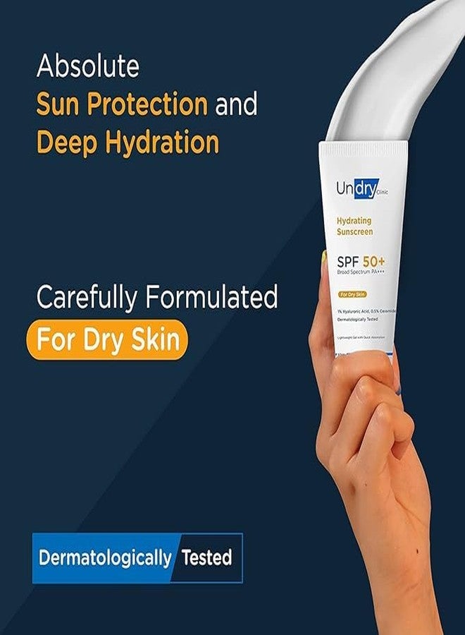 Undry Hydrating Skincare Combo for Dry Skin | SPF 50+ Sunscreen with Hyaluronic Acid & Ceramide (50g) + Hydrating Facial Cleanser with Pro-Vitamin B5, Niacinamide & Glycerin (100ml) - Image 2