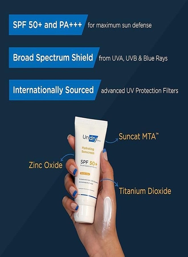 Undry Hydrating Skincare Combo for Dry Skin | SPF 50+ Sunscreen with Hyaluronic Acid & Ceramide (50g) + Hydrating Facial Cleanser with Pro-Vitamin B5, Niacinamide & Glycerin (100ml) - Image 3