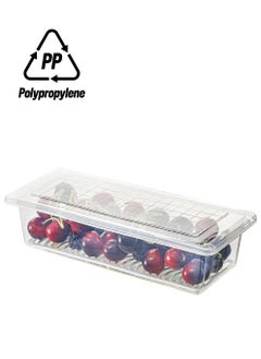 Plastic Fridge Storage Boxes, Fridge Organizer with Removable Drain Plate Fridge Storage Containers Keeps Fruits, Vegetables, Meat, Fish Fresh Longer 1500 ML Container Box (Transparent) Pack of 1