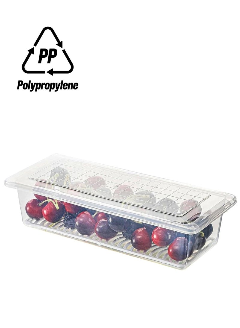 sulfar - Plastic Fridge Storage Boxes, Fridge Organizer with Removable Drain Plate Fridge Storage Containers Keeps Fruits, Vegetables, Meat, Fish Fresh Longer 1500 ML Container Box (Transparent) Pack of 1 - Image 1