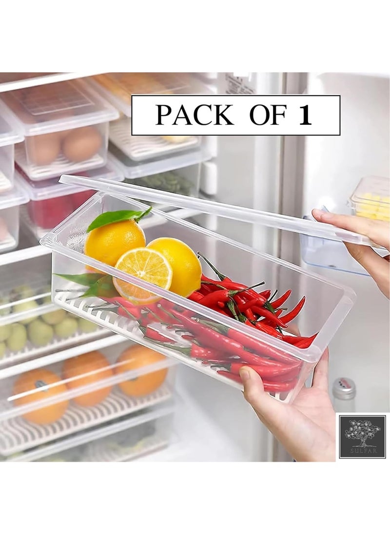 Plastic Fridge Storage Boxes, Fridge Organizer with Removable Drain Plate Fridge Storage Containers Keeps Fruits, Vegetables, Meat, Fish Fresh Longer 1500 ML Container Box (Transparent) Pack of 1 - pzsku/Z0625BFD10531ED8EC9F7Z/45/_/1733915849/bbe8a0f4-1ebd-406e-815d-03216ca13c6b