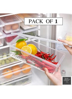 sulfar Plastic Fridge Storage Boxes, Fridge Organizer with Removable Drain Plate Fridge Storage Containers Keeps Fruits, Vegetables, Meat, Fish Fresh Longer 1500 ML Container Box (Transparent) Pack of 1  - Image 3