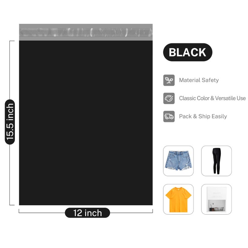 Metronic Poly Mailers 12x15.5 Envelope Mailers 100pack Shipping Bags with Self Adhesive Waterproof and Tear-Proof Postal Bags in Black - Image 2