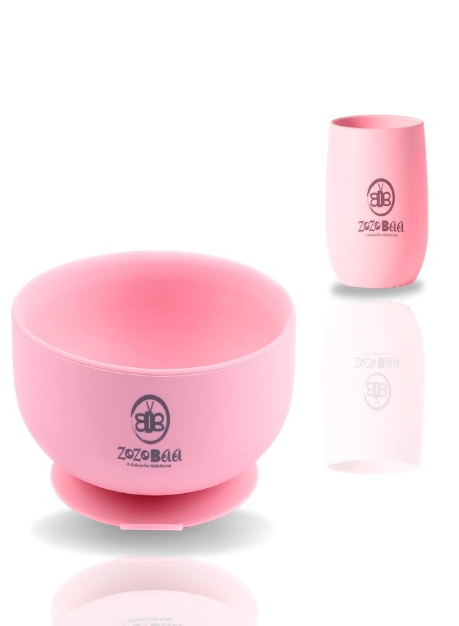 ZoZoBaa Silicone Baby Bowl & Tiny Drinking Open Cup | Easy Grip, Non-Slip Design & Multipurpose | Toddlers Training Set for BLW, Pack of 2, Pink - Image 1