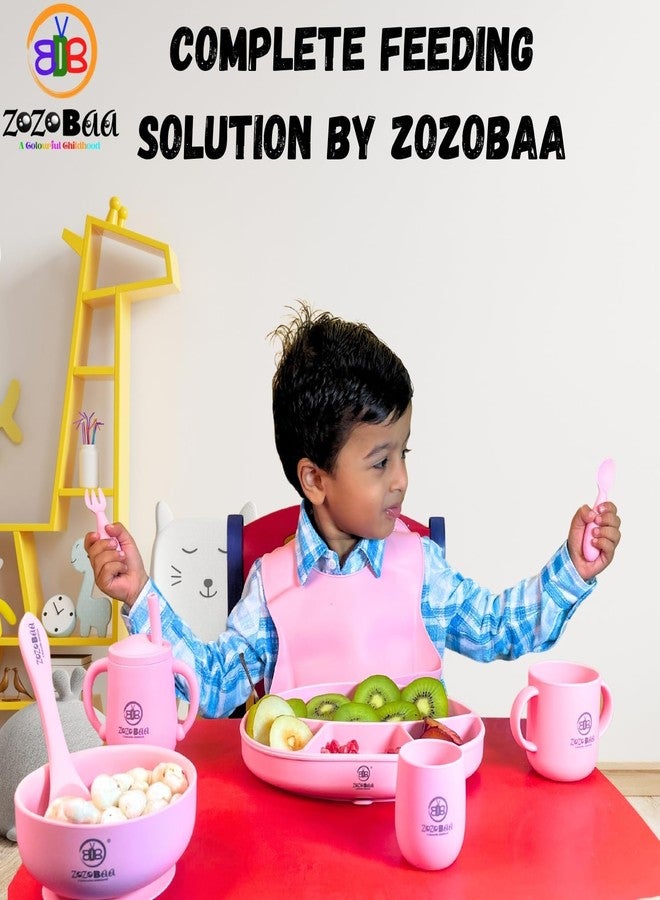 ZoZoBaa Silicone Baby Bowl & Tiny Drinking Open Cup | Easy Grip, Non-Slip Design & Multipurpose | Toddlers Training Set for BLW, Pack of 2, Pink - Image 4