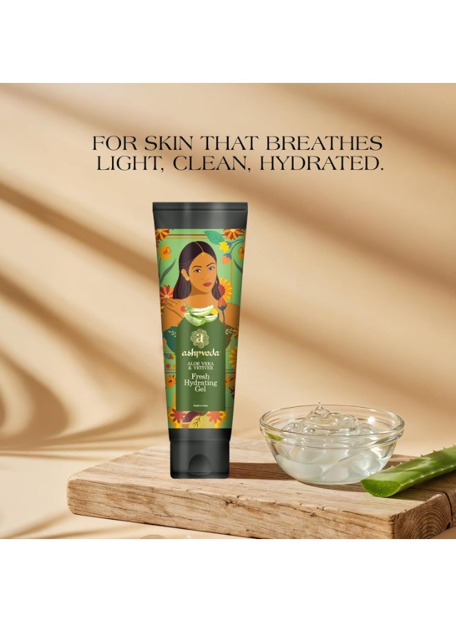 Ashpveda Fresh Hydrating Gel With Vetiver & Aloe Vera | Lightweight and Oil Free Gel For Intense Hydration, Reduces Acne, Soothes Irritation and Refines Pores (100 ml) - Image 2