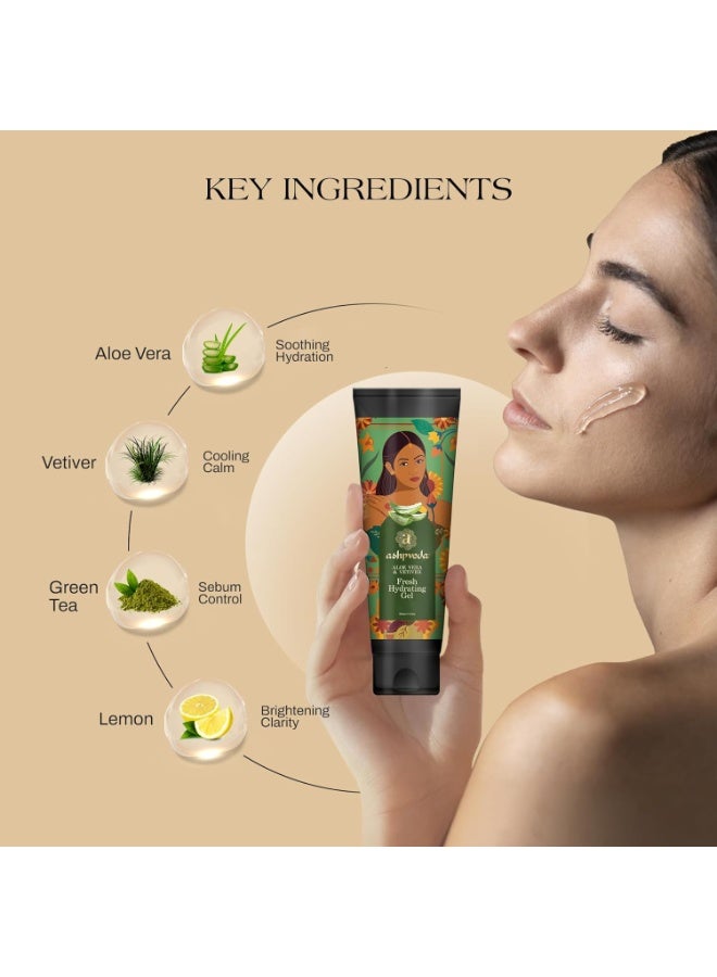 Ashpveda Fresh Hydrating Gel With Vetiver & Aloe Vera | Lightweight and Oil Free Gel For Intense Hydration, Reduces Acne, Soothes Irritation and Refines Pores (100 ml) - Image 3