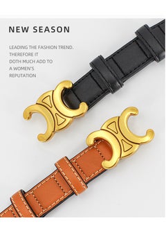 Celina Women's Smooth Buckle Genuine Leather Belt Fashionable and Versatile Brown  - Image 3